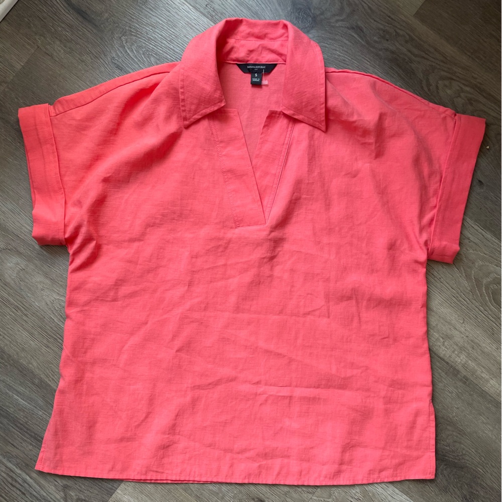 Banana Republic Factory Collar Popover Top Coral Pink Womens Small S Blouse